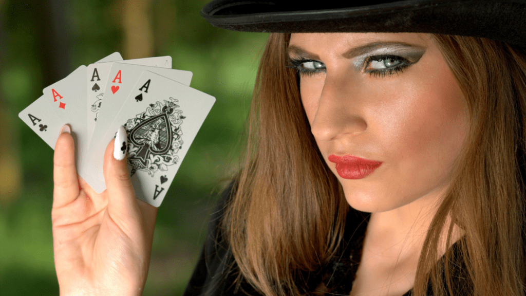 woman holding cards