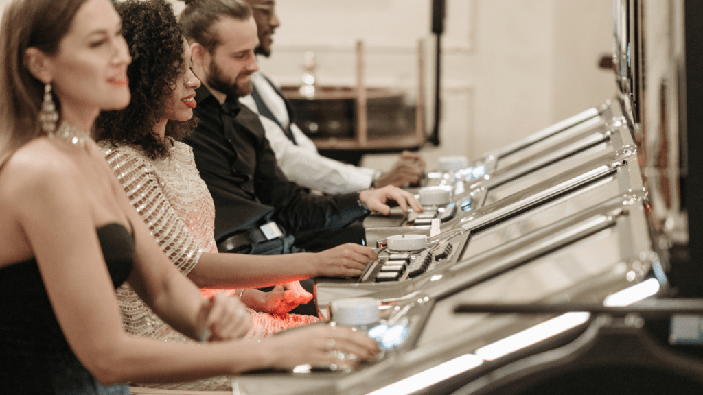 group of players playing slot machine