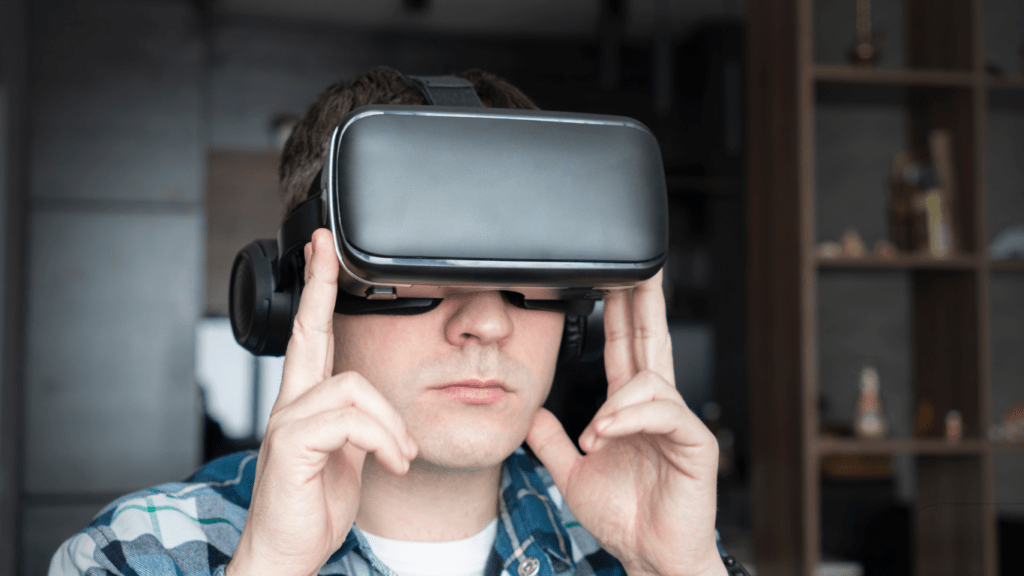 man wearing vr googles indoor