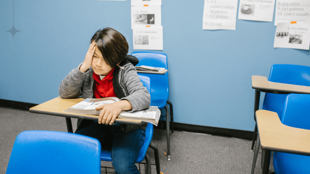 sad boy in school