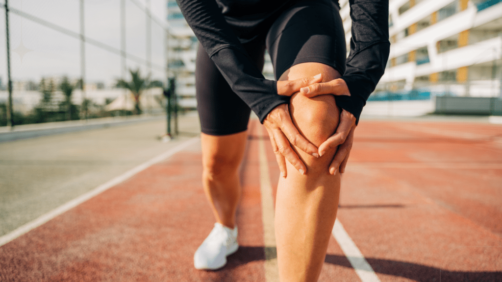 sports woman holding knee