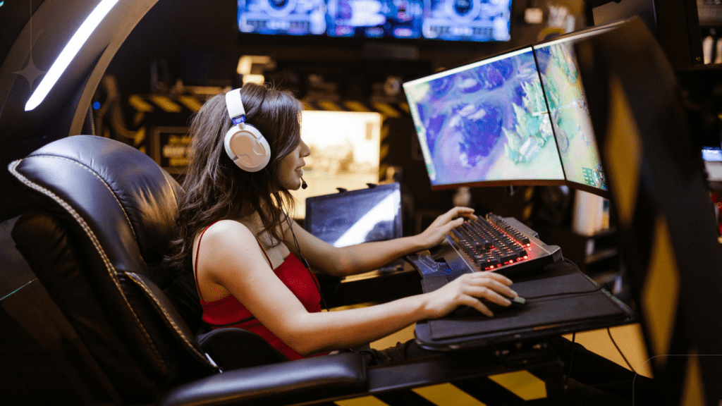 woman playing a video game