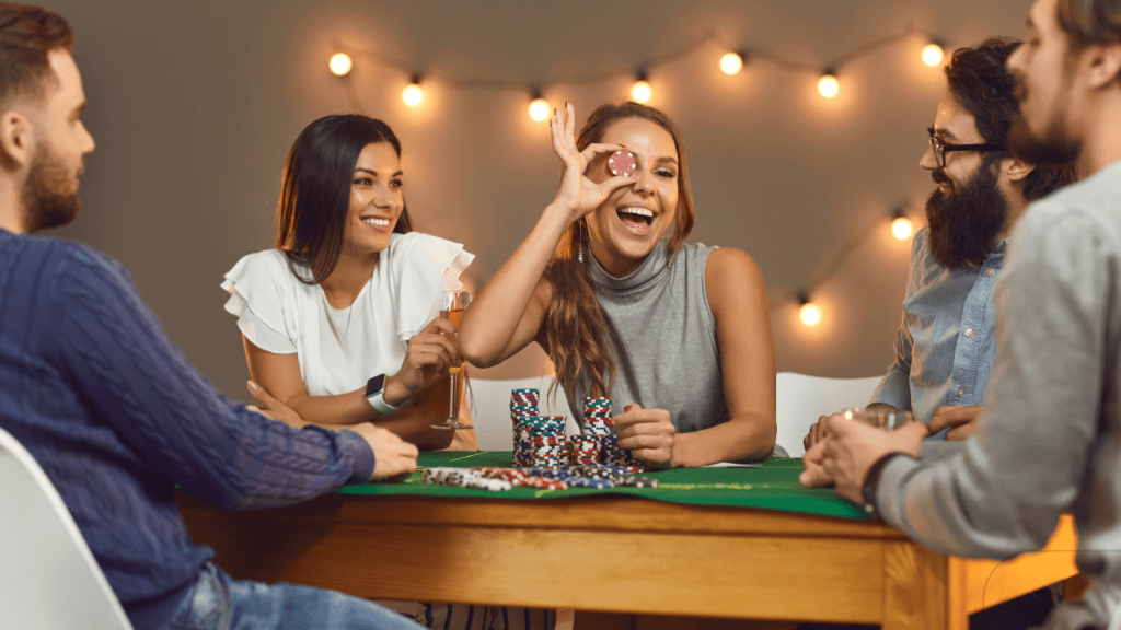 young woman covering her eye with chips